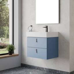 Banyetti Invicta 600mm Wall Hung Vanity with Veneto 1 Tap Hole Basin - Powder Blue - thumbnail 3