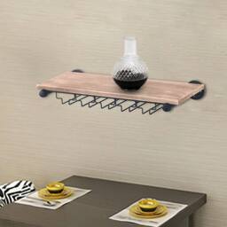 Ventryn Wall Mounted Floating Wine Rack Glass Holder Storage Shelving in Brown - thumbnail 3