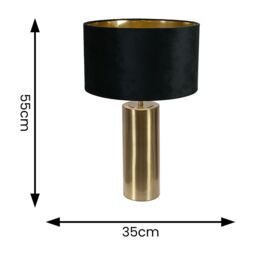 ValueLights Lexy Gold Touch Table Lamp with Velvet Drum with Gold Inner Lamp Shade & Bulb in Black - thumbnail 4