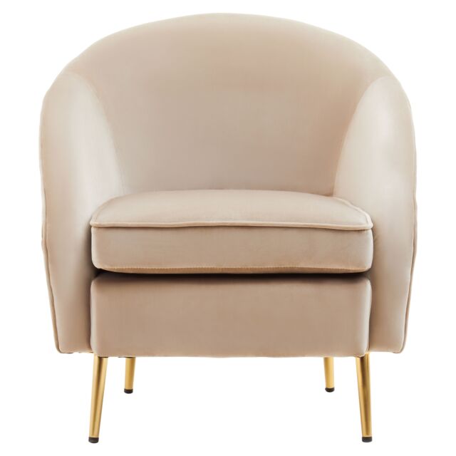 Orsina Mink Velvet Arm Chair, Luxury Velvet Upholstered Accent Chair, Comfortable Armchair for Home, Office in Beige