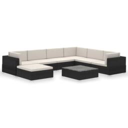 Berkfield Home 8 Piece Garden Lounge Set with Cushions Poly Rattan Black - thumbnail 1