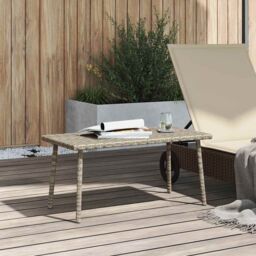 Berkfield Home Garden Coffee Table Rectangular Light Grey 80x40x37 cm Poly Rattan - Size: 80 x 40 x 37 cm - thumbnail 3