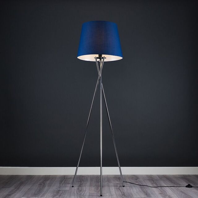 ValueLights Camden Polished Chrome Tripod Floor Lamp with Navy Tapered Lamp Shade in Dark Navy - image 1
