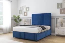 "Sloomy Harrington Plush Divan Base 2 Drawers 26"" Headboard & 12"" Footboard in Navy - Size: Small Double" - thumbnail 3