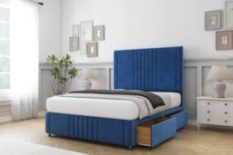 "Sloomy Harrington Plush Divan Base 2 Drawers 26"" Headboard & 12"" Footboard in Navy - Size: Small Double" - thumbnail 4