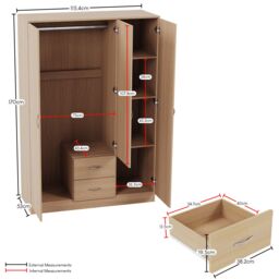 Home Discount Vida Designs 4Pc Bedroom Set 2x3Bedside, 4 Drawer, 3Dr Mirror Wardrobe in Brown - thumbnail 7