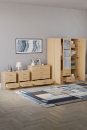 Home Discount Vida Designs 4Pc Bedroom Set 2x3Bedside, 4 Drawer, 3Dr Mirror Wardrobe in Brown - thumbnail 2
