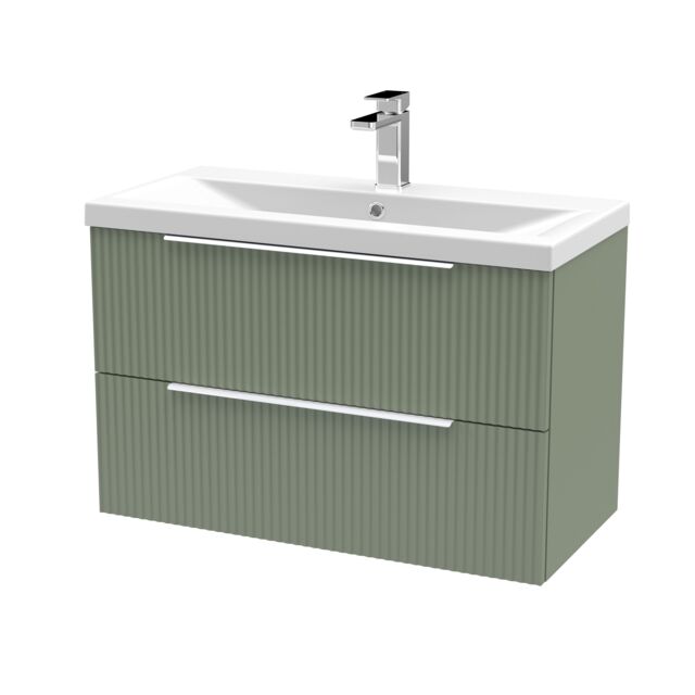 Balterley Fluted Wall Hung 2 Drawer Vanity Basin Unit & Basin 800mm, Satin Green - image 1
