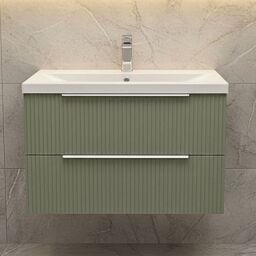 Balterley Fluted Wall Hung 2 Drawer Vanity Basin Unit & Basin 800mm, Satin Green - thumbnail 6