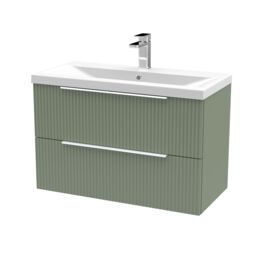 Balterley Fluted Wall Hung 2 Drawer Vanity Basin Unit & Basin 800mm, Satin Green