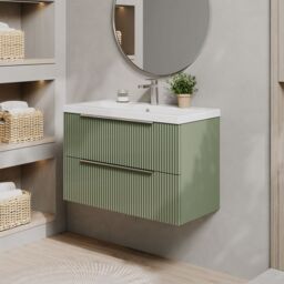 Balterley Fluted Wall Hung 2 Drawer Vanity Basin Unit & Basin 800mm, Satin Green - thumbnail 3