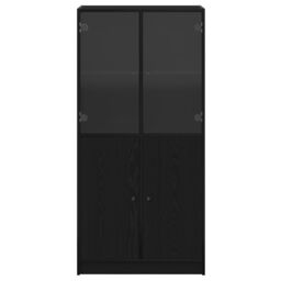 Berkfield Home Highboard with Doors Black Oak 68x37x142 cm Engineered Wood - Size: 68 x 37 x 142 cm - thumbnail 7