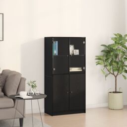 Berkfield Home Highboard with Doors Black Oak 68x37x142 cm Engineered Wood - Size: 68 x 37 x 142 cm - thumbnail 4
