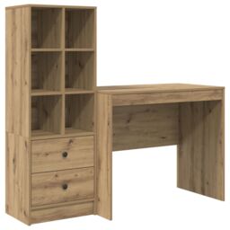 Berkfield Home Desk with Storage Artisan Oak Engineered Wood in Turquoise - thumbnail 2
