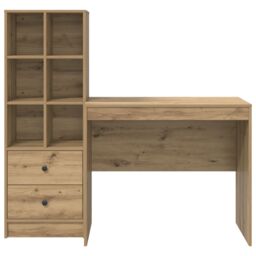 Berkfield Home Desk with Storage Artisan Oak Engineered Wood in Turquoise - thumbnail 7