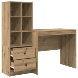 Berkfield Home Desk with Storage Artisan Oak Engineered Wood in Turquoise - thumbnail 6
