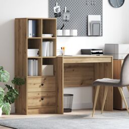 Berkfield Home Desk with Storage Artisan Oak Engineered Wood in Turquoise