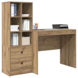 Berkfield Home Desk with Storage Artisan Oak Engineered Wood in Turquoise - thumbnail 3
