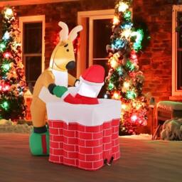 Gymax Inflatable Liftable Santa Claus Climb Chimney Reindeer for Christmas in Red - thumbnail 3