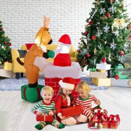Gymax Inflatable Liftable Santa Claus Climb Chimney Reindeer for Christmas in Red - thumbnail 5