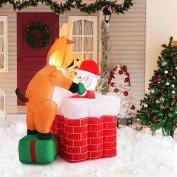 Gymax Inflatable Liftable Santa Claus Climb Chimney Reindeer for Christmas in Red