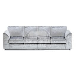 Furnishings For Less UK Crystal Crushed Velvet Long 4 Seater Sofa Full Back Curved Arm Full Back in Silver - thumbnail 1