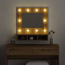 Berkfield Home Vanity Unit with Mirror Artisan Oak MDF, Glass 60 x 31.5 x 62 cm in Brown - thumbnail 4