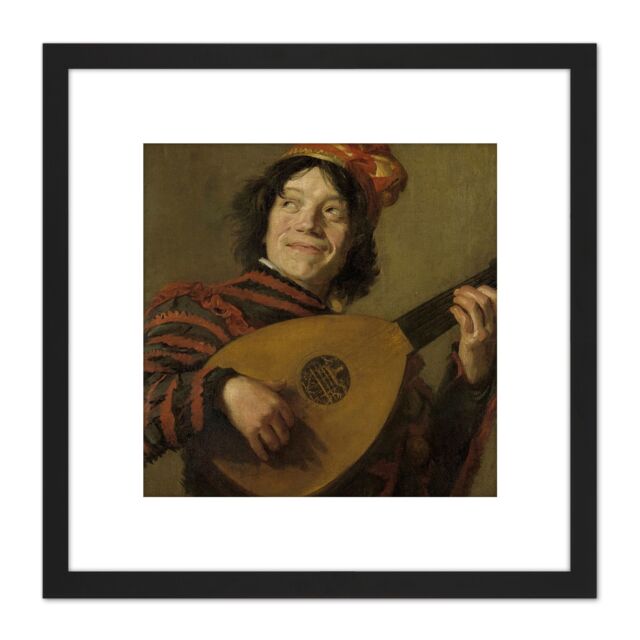 Artery8 Frans Hals The Lute Player Painting 8X8 Inch Square Wooden Framed Wall Art Print Picture with Mount in Black - image 1