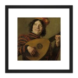 Artery8 Frans Hals The Lute Player Painting 8X8 Inch Square Wooden Framed Wall Art Print Picture with Mount in Black - thumbnail 1