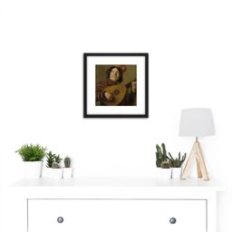 Artery8 Frans Hals The Lute Player Painting 8X8 Inch Square Wooden Framed Wall Art Print Picture with Mount in Black - thumbnail 2