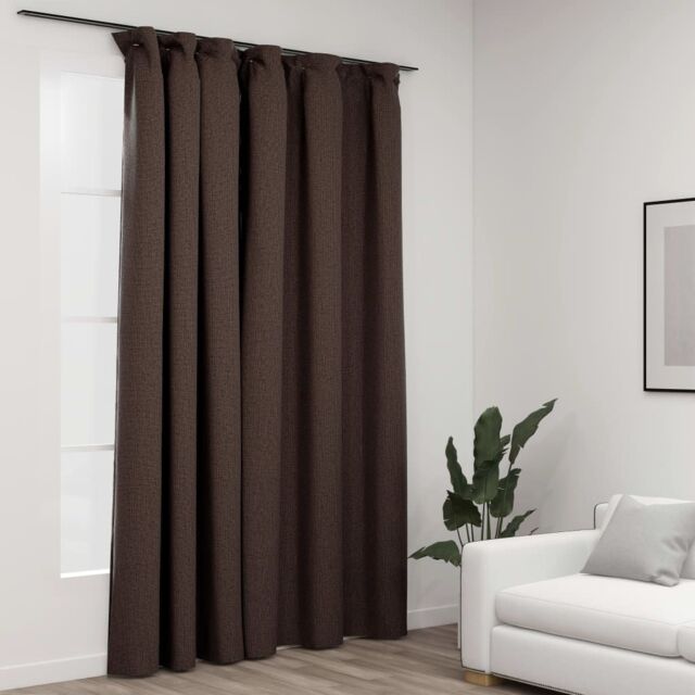 Berkfield Home Linen-Look Blackout Curtain with Hooks Taupe 290x245 cm - image 1
