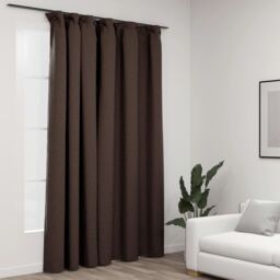 Berkfield Home Linen-Look Blackout Curtain with Hooks Taupe 290x245 cm - thumbnail 1