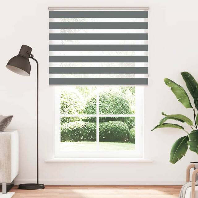 Berkfield Home Zebra Blind Dark Grey 140x200 cm Fabric Width 135.9 cm Polyester - image 1
