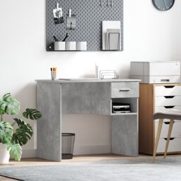 Berkfield Home Desk with Storage Concrete Grey 90x49.5x75 cm Engineered wood - thumbnail 1