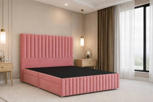 "Nexus Mattresses Ltd Verona Plush Divan Bed Base No Drawers - 12"" Footboard & 54"" Headboard in Pink - Size: Super King" - image 1