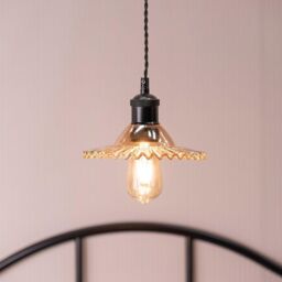 ValueLights Lucrezia Pendant Light with Frilled Glass Lamp Shade in Amber - Size: 9 inches - thumbnail 1