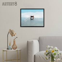 "Artery8 Highsmith Photo Golden Gate Bridge Fog Framed Canvas Wall Art Print in Blue - Size: W12"" x H16""" - thumbnail 3