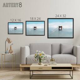 "Artery8 Highsmith Photo Golden Gate Bridge Fog Framed Canvas Wall Art Print in Blue - Size: W12"" x H16""" - thumbnail 4