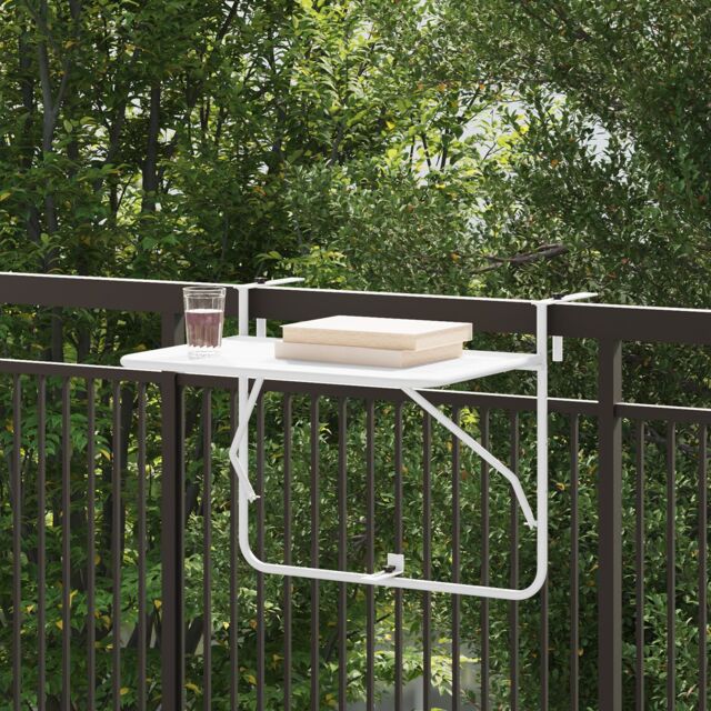 Berkfield Home Balcony Table White Metal 60 x 39 x 50 cm Outdoor Table