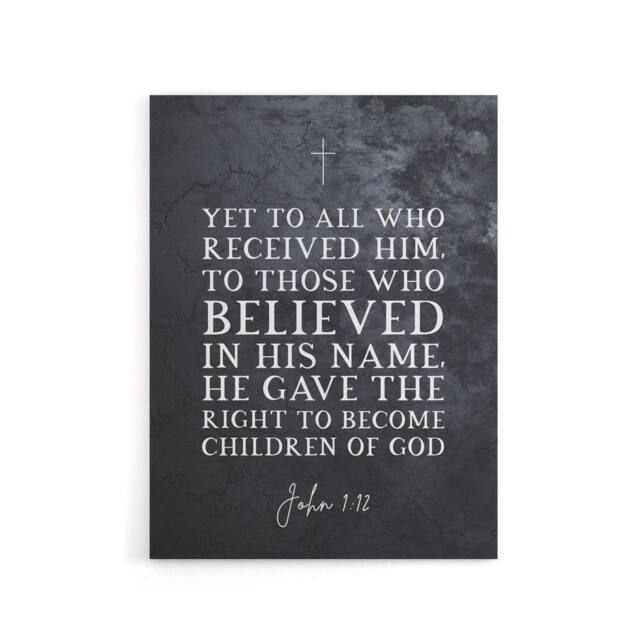 "Artery8 John 1 12 Belief The Right To Become Bible Quote Canvas Wall Art Print in Grey - Size: W18"" x H24""" - image 1