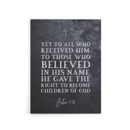 "Artery8 John 1 12 Belief The Right To Become Bible Quote Canvas Wall Art Print in Grey - Size: W18"" x H24""" - thumbnail 1