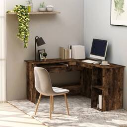 Berkfield Home Modern Corner Desk Smoked Oak 120x140x75 cm Engineered Wood in Brown - Size: 120 x 140 x 75 cm - thumbnail 2