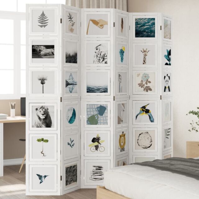Berkfield Home Room Divider 6 Panels White Solid Wood Paulownia - image 1