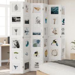 Berkfield Home Room Divider 6 Panels White Solid Wood Paulownia - thumbnail 1