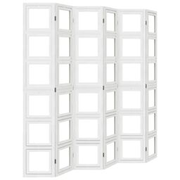 Berkfield Home Room Divider 6 Panels White Solid Wood Paulownia - thumbnail 2