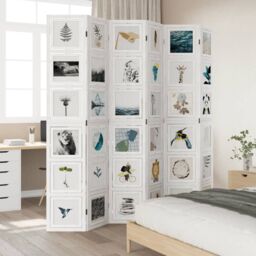 Berkfield Home Room Divider 6 Panels White Solid Wood Paulownia - thumbnail 3