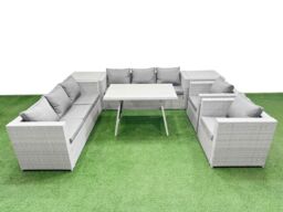 Fimous 8 Seater Garden Furniture Set PE Ratten Garden Sofa Set 2 Side Tables in Light Grey - thumbnail 2
