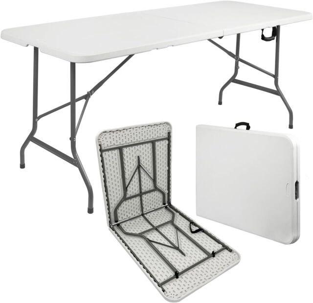 Alivio 6ft Folding Table Heavy Duty Trestle Table for Camping 180 x 70 x 74cm in White - Size: 180 x 70 x 74 cm - image 1