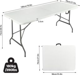 Alivio 6ft Folding Table Heavy Duty Trestle Table for Camping 180 x 70 x 74cm in White - Size: 180 x 70 x 74 cm - thumbnail 5