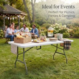 Alivio 6ft Folding Table Heavy Duty Trestle Table for Camping 180 x 70 x 74cm in White - Size: 180 x 70 x 74 cm - thumbnail 6